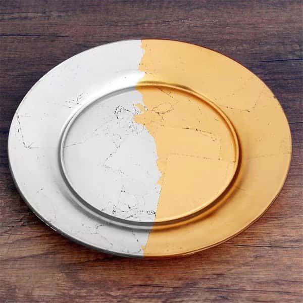 Red Pomegranate  Gilt Edge Salad Plates, Silver & Gold - Set of 4