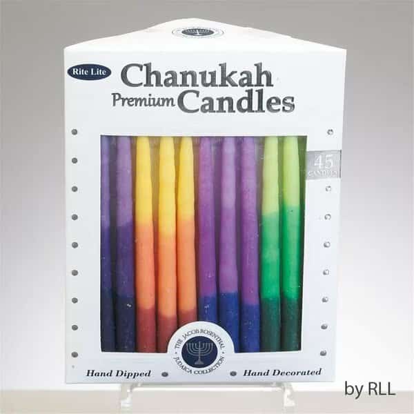 Premium Chanukah Candles, Rainbow Tri-Color, 12PK