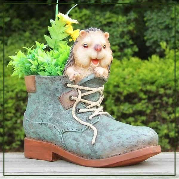 Porcupine in Shoes Flower Pot, Blue