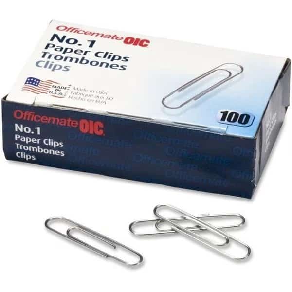Officemate OIC99911 No.1 Steel Standed Paper Clips - Silver