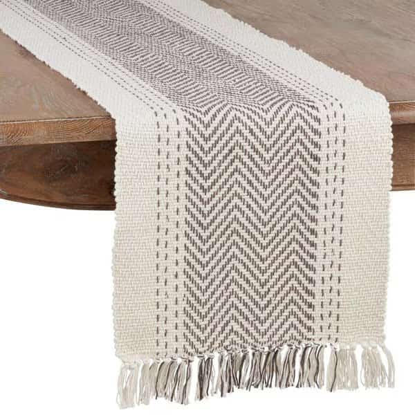 16 x 90 in. Kantha Stitch Oblong Table Runner, Gray
