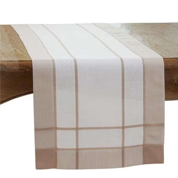 Saro 351.N1690B 16 x 90 in. Banded Border Oblong Table Runner; Natural, Saro, Mfr#: 351.N1690B