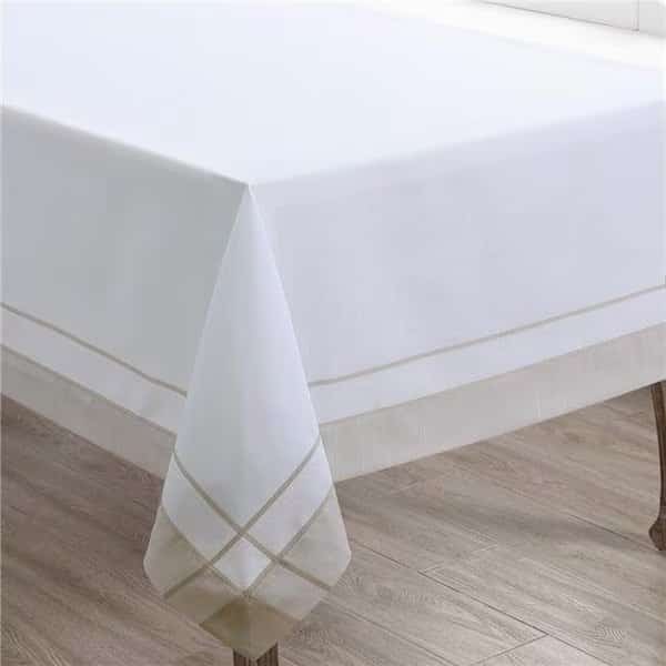 Saro 351.N72S 72 in. Banded Border Square Tablecloth; Natural