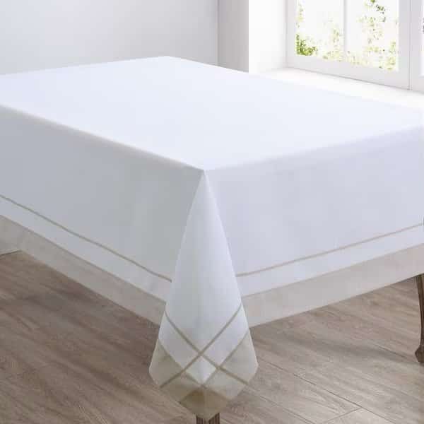 54 x 72 in. Banded Border Oblong Tablecloth, Natural