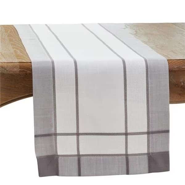 Saro 351.GY16120B 16 x 120 in. Banded Border Oblong Table Runner; Gray