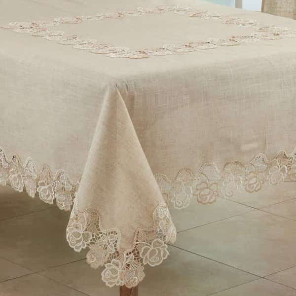 72 in. Lace Rose Border Square Tablecloth, Natural, Saro, Mfr#: 7082.N72S