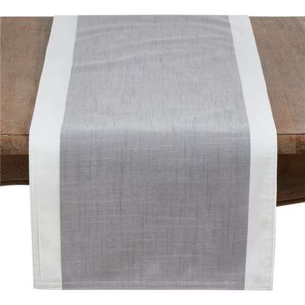 Saro 712.GY16108B 16 x 108 in. Banded Border Oblong Table Runner; Gray