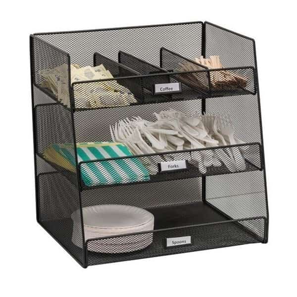 15 x 14.62 x 11.75 in. Onyx Breakroom Organizers; 3 Compartments - Steel Mesh