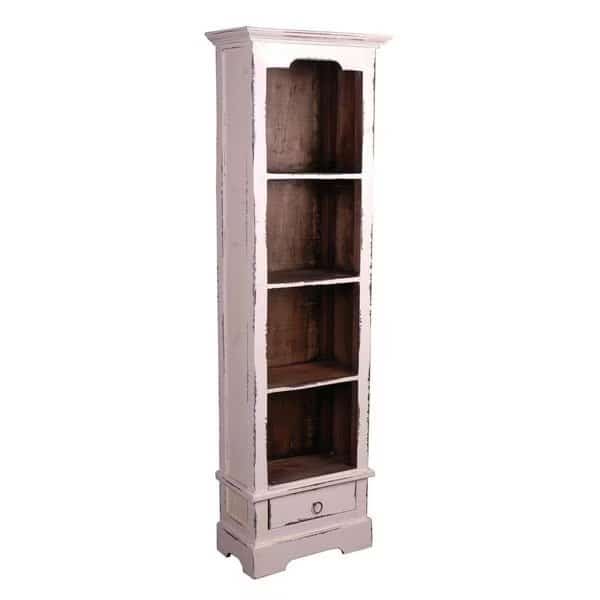 Cottage Narrow Bookcase in Whitewash Color with Raftwood Top