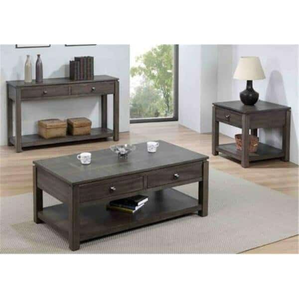 Shades of Gray Living Room Table Set with Drawers & Shelves 3 Piece, 3PK