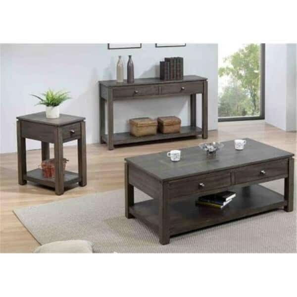 Shades of Gray Living Room Table Set with Drawers & Shelves 3 Piece, 3PK