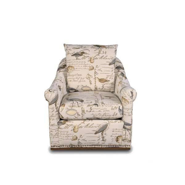 Birdscript Swivel Chair - Low Back & Rolled Arms Nailhead Trim