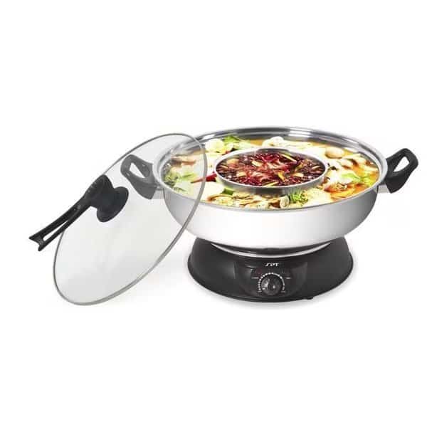 SPT SS-303 5 qt. Stainless Steel & Black Electric Shabu Pot