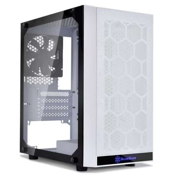 SilverStone Technologies PS15W-G Micro-ATx & Mini-DTx Mesh Front Panel Steel Body Tempered Glass Side Panel - White Plus Tempered Glass Window