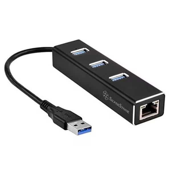 Silver Stone Technologies EP04B 3 Ports USB 3.1 Hub & RJ45 Gigabit Network Adapter, Silverstone, Mfr#: EP04B