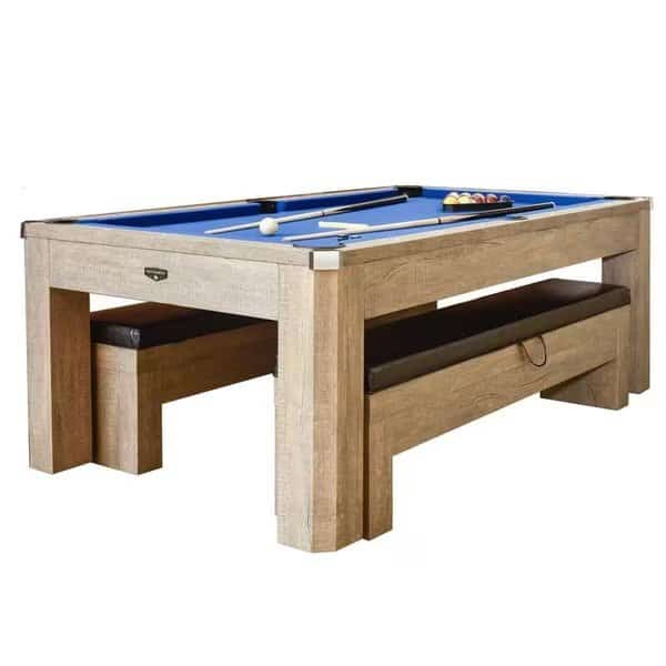 Blue Wave BG50374 7 ft. Newport RG 3-in-1 Pool Table Combo Set with Benches; Rustic Gray
