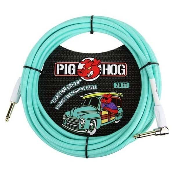 Ace Products Group PCH20SGR Woven Jacket Tour Grade Instrument Cable; 20 ft. Right Angle - Seafoam Green