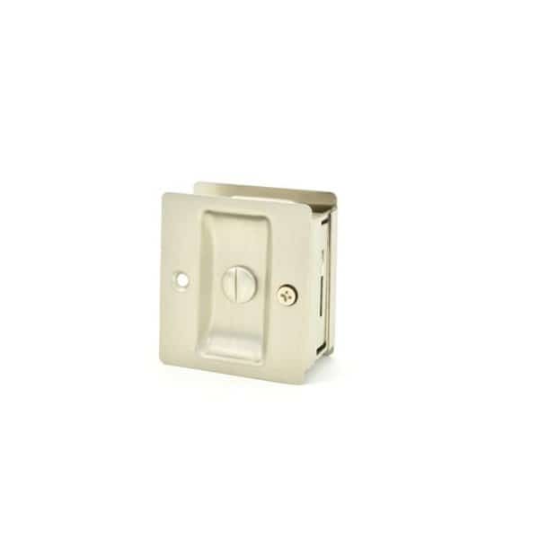 Rectangular Privacy Pocket Door Lock with Adjustable Backset & Full Lip Strike, Satin Nickel