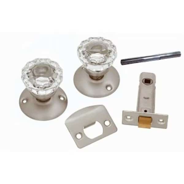 Passage Door Latch Set; Glass Knobs - Satin Nickel