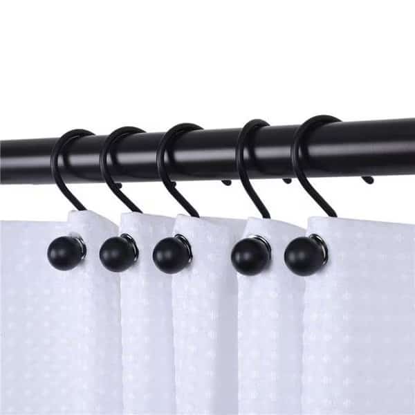 Utopia Alley HK7BK Ball Shower Curtain Hooks for Bathroom Shower Rods Curtains; Set of 12 - Black