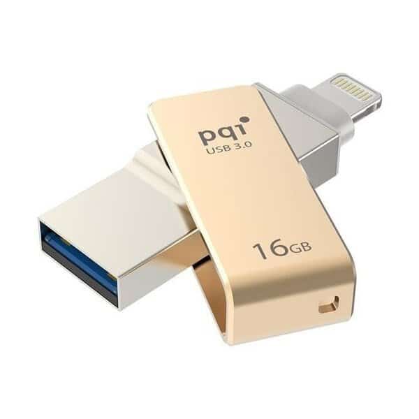 PQI 6I04-016GR2001 iConnect Mini Apple MFi 16 GB Mobile Flash Drive with Lightning Connector for iPhones; iPads; iPod; Mac & PC USB 3.0 - Gold, Pqi, Mfr#: 6I04-016GR2001