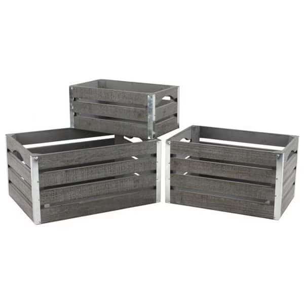 Wald Imports 8113-S3 Gray-wash Wood Crates; Set of 3 - Medium