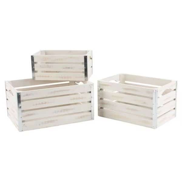 Wald Imports 8116-S3 Medium Whitewash Wood Crates; Set of 3