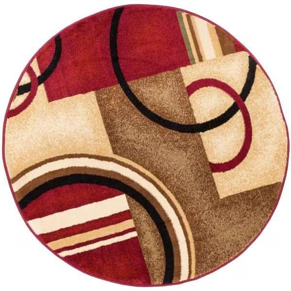 Arcs & Shapes Modern Round Rug, Red - 3 ft. 11 in.