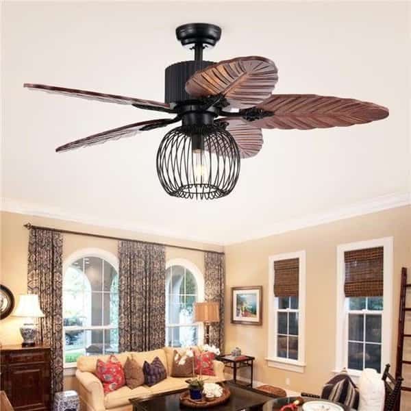 Warehouse of Tiffany CFL-8388REMO-B 48 in. Aguano Lighted Ceiling Fan & Broad Leaf Blades; Black