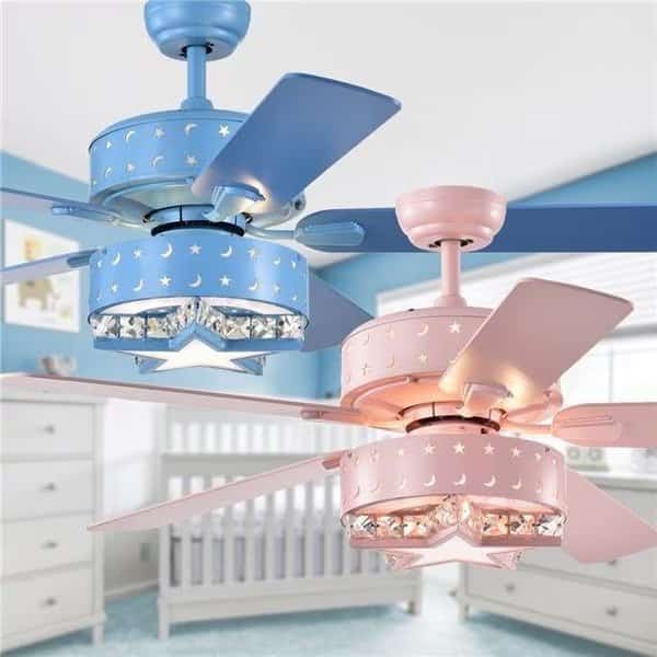 Warehouse of Tiffany CFL-8404REMO-P 52 in. Funder Star & Crescent Lighted Ceiling Fan; Pink