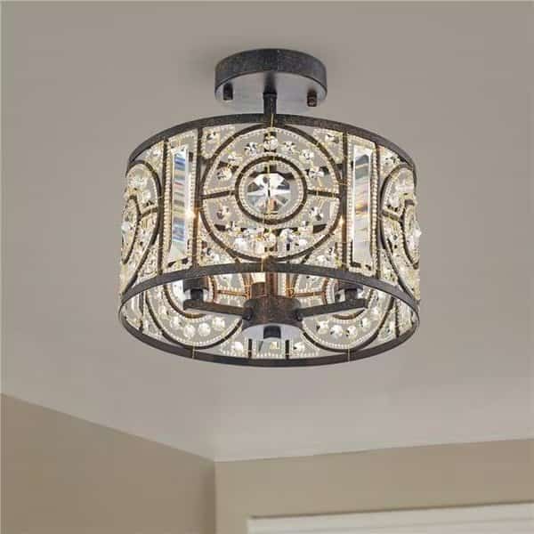 Warehouse of Tiffany IMC79F-3AB Mika Bronze 3-Light Semi-Flushmount