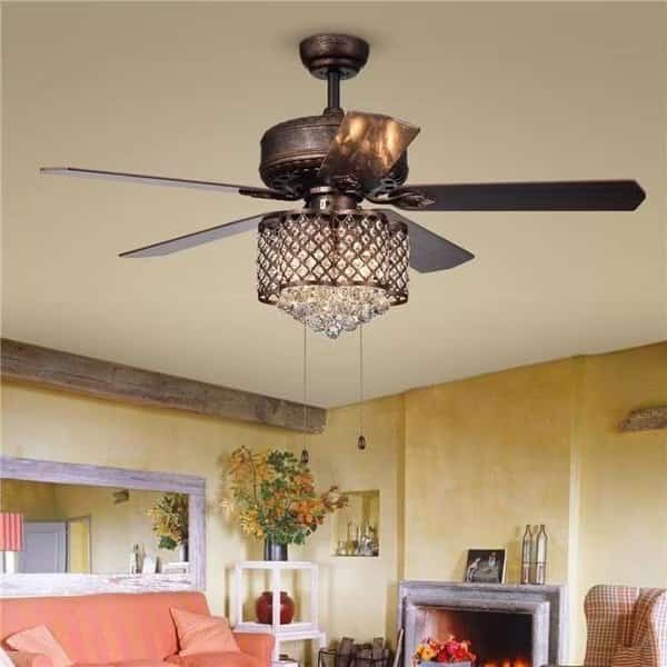 Warehouse of Tiffany CFL-8316RB 52 in. Pshita 3-Light Indoor Hand Pull Chain Ceiling Fan; Bronze