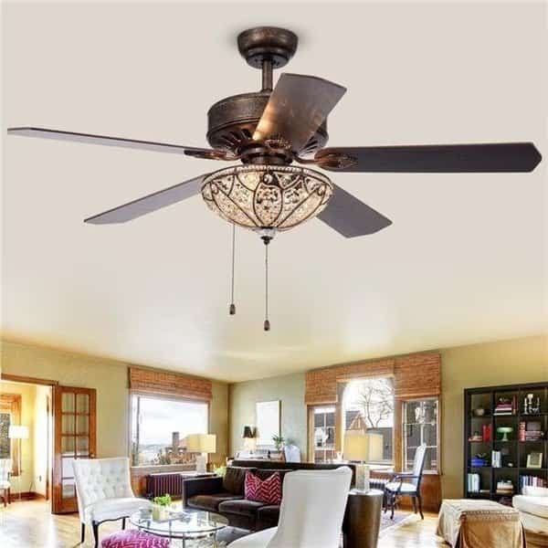 Warehouse of Tiffany CFL-8353RB 52 in. Gliska 3-Light Indoor Hand Pull Chain Ceiling Fan; Bronze