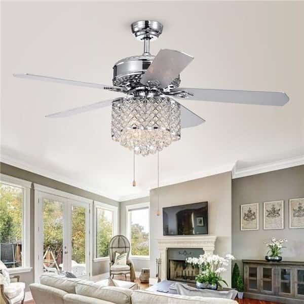 Warehouse of Tiffany CFL-8316CH 52 in. Deidor 3-Light Indoor Hand Pull Chain Ceiling Fan; Chrome