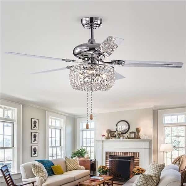 Warehouse of Tiffany CFL-8110CHA 49.2 in. Silver Indoor Hand Pull Chain Ceiling Fan with Light Kit; Chrome