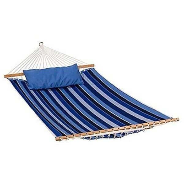 Algoma Net 2799W192181SP 13 ft. Reversible Sunbrella Quilted Hammock; Blue - Milano Cobalt Stripe & Canvas Capri Solid