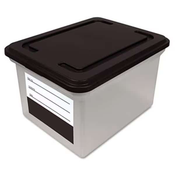 File Tote Storage Box with Snap-on Lid Closure  Letter/Legal  Clear/Black