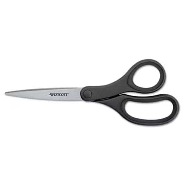 KleenEarth Basic Plastic Handle Scissors, 9 in. Length, Pointed, Black