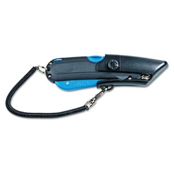 Consolidated Stamp 091524 Box Cutter Knife with Shielded Blade; Black-Blue