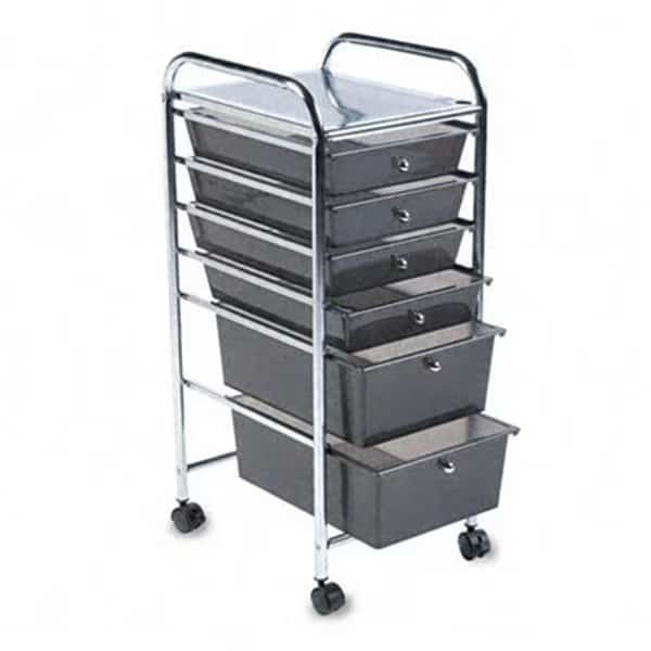 Portable Six-Drawer Organizer  Chrome Metal Frame/Drawer Pulls  Smoke Drawers