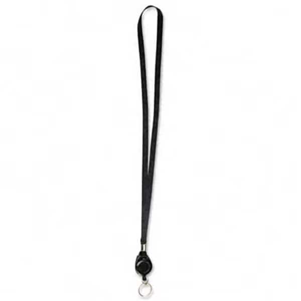 Lanyard with Retractable 24   ID Reel with Ring  36   Black Poly Cord  12 per Pack