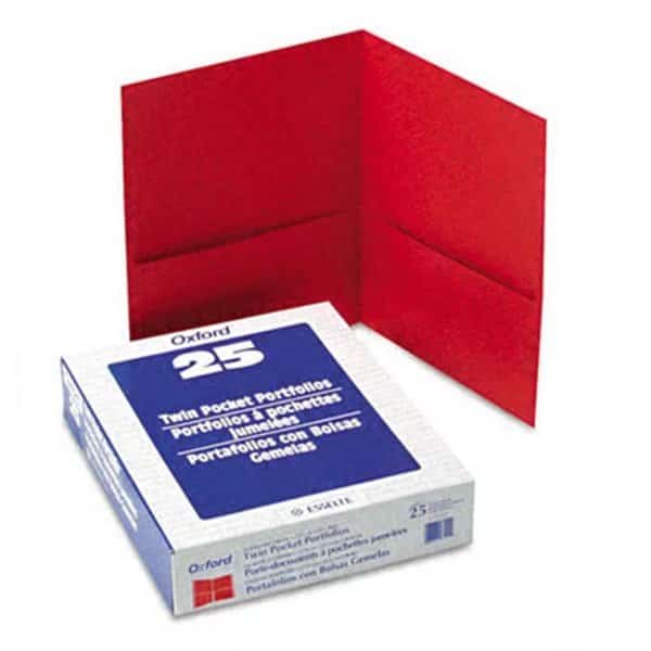 Twin-Pocket Portfolio Embossed Leather Grain Paper Red