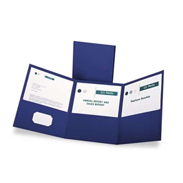 Tri-Fold Folder With 3 Pockets Holds 150 Letter-Size Sheets Blue