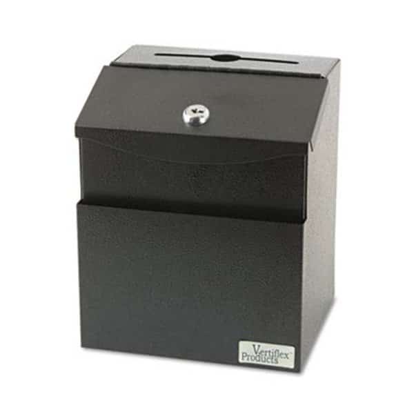 Vertiflex 50085 Steel Suggestion Box w/Locking Top- 7W X 6D X 8-1/2H- Black