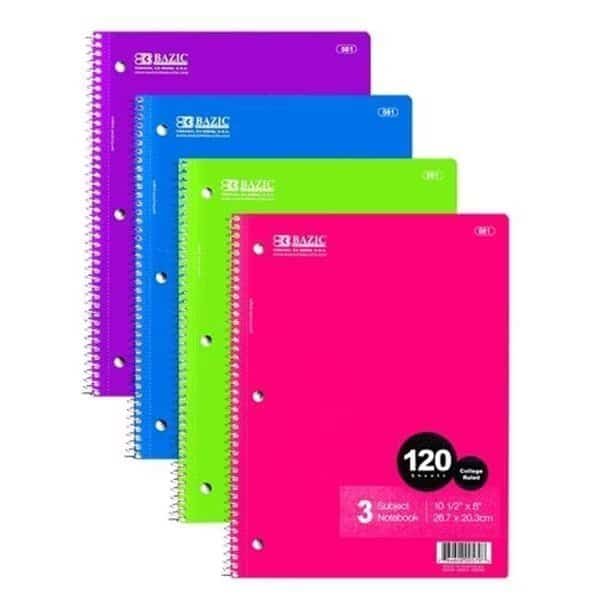 Bazic  561   C/R 120 Ct. 3-Subject Spiral Notebook    Case of 24