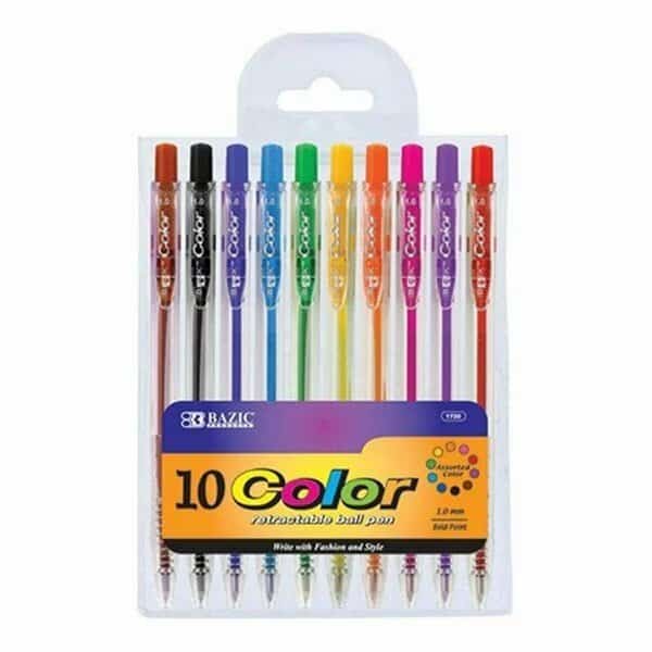 Bazic 10 Color Retractable Pen, 24PK