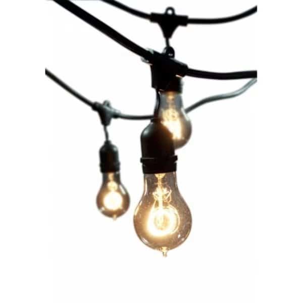 48-foot Black String Light with Fifteen 25 Watt A19 Nostalgic Incandescent Light Bulbs