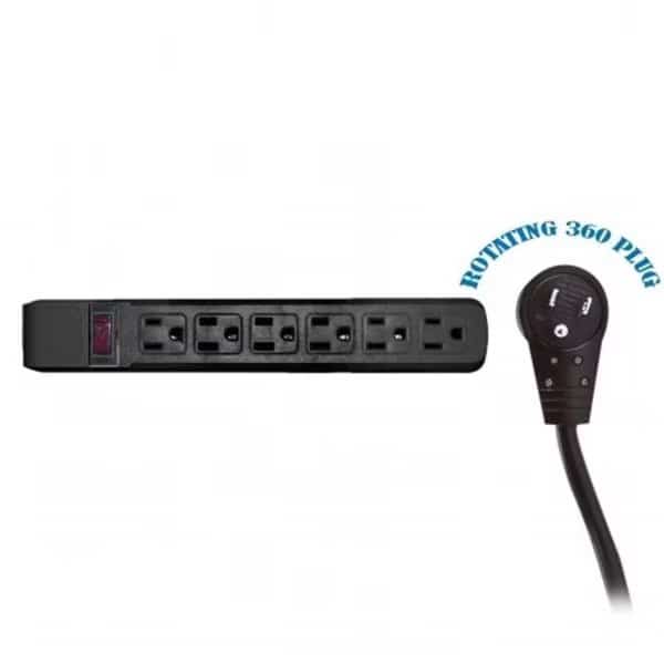 Power Strip, Surge, 5-15R, 5-15P, 6 ft., Black