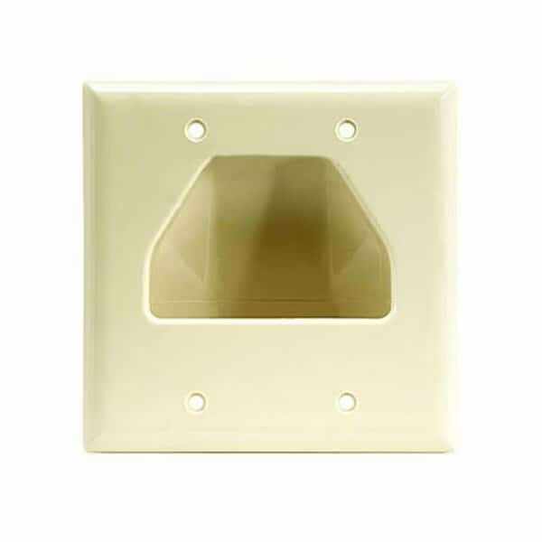 Wall Plate- 2-Gang Recessed Low Voltage Cable- Ivory