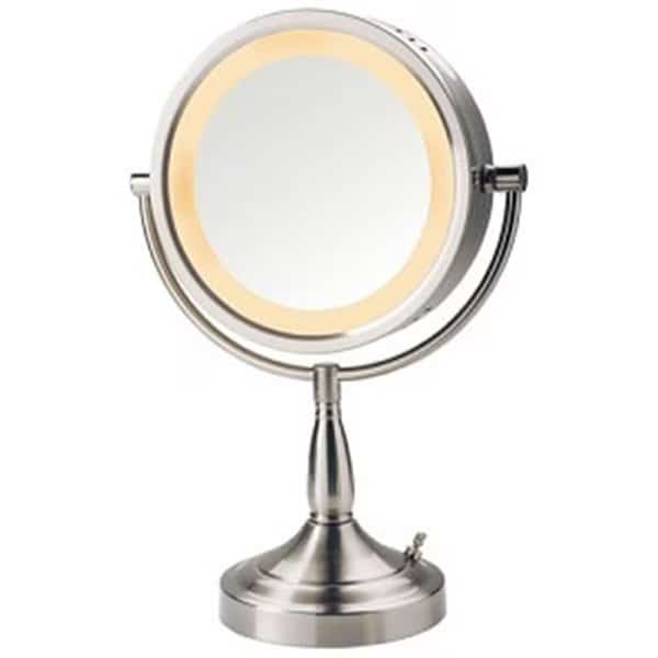 8.5 in., 7X1X Lighted Table Top Mirror, Nickel, Height 16 in.